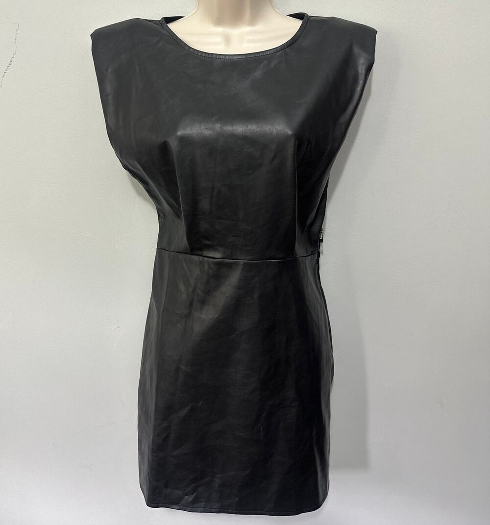 En Saison Dress Womens Small Black Faux Leather Mini Edgy Minimalist Punk Chic